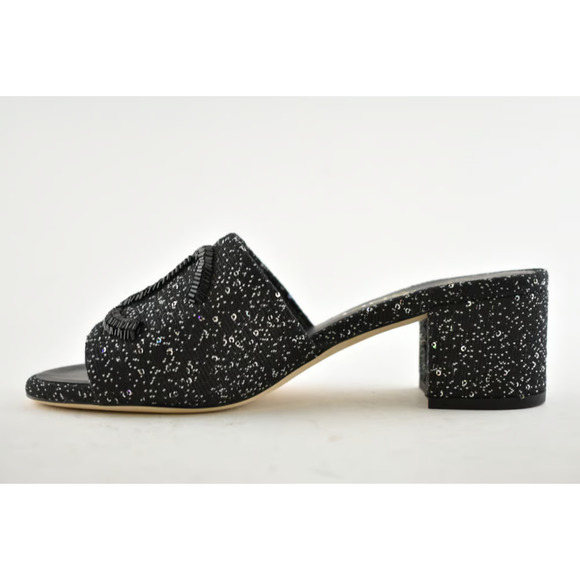 Chanel 19P Black White Fabric CC Logo Backless Slide Mule Sandal Block Heel 35 - Picture 12 of 12